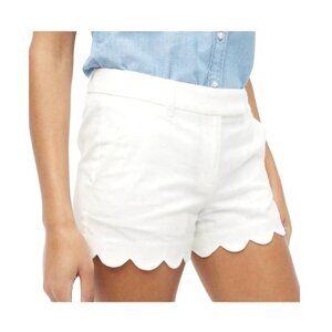 J Crew Shorts Women‎ 10 White Linen Cotton Blend Scalloped Hem Preppy Vacation